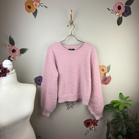 Forever 21 Cropped Pink Fuzzy Sweater - Size - Medium - Picture 1 of 5